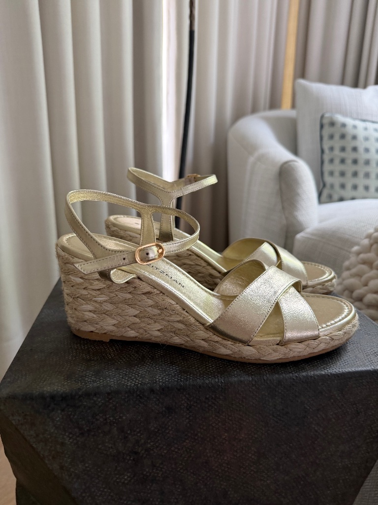 Stuart Weitzman Dayna Leather Espadrille Sandals Metallic
